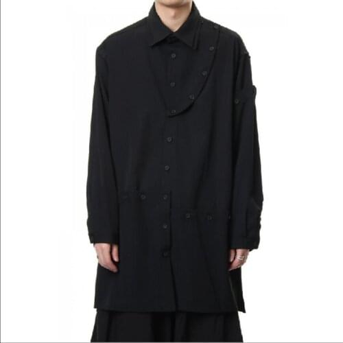 S-6xl 2020 New Plus Size Men Shirts Fashion Long Sleeve Splicing Separation Broken Design Loose Black Shirt Hairstylist Clothes