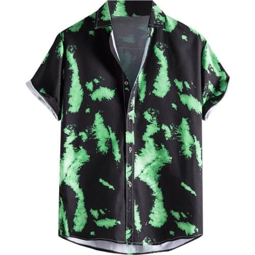 The most fashionable mens shirt Hawaii casual one wild button sleeve Blouse Shirt
