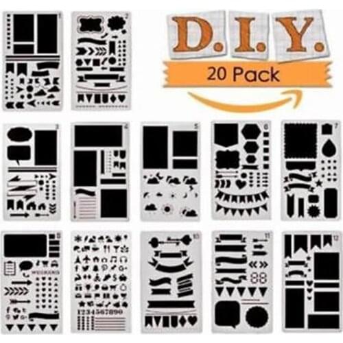 Painting Template 12/20pcs Bullet Journal Stencil Set Plastic Planner DIY Draw Template Planner Journal Notebook Diary Scrapbook