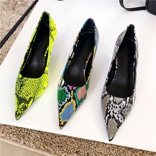 Fashion Women Pumps Shoes Thin High Heel Shallow Slip On Single Shoes Sexy Serpentine Pointed Toe Dress Shoes Office Lady Pumps