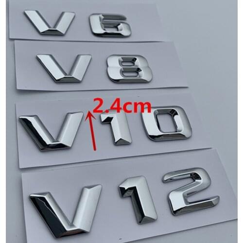 V6 V8 V10 V12 Letter Number Chrome Emblem Logo for Mercedes Benz C200 E300 Car Styling Fender Discharging Capacity Mark Sticker