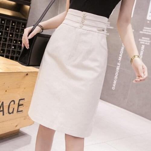 2020 New Summer Women Solid Knee-Length High Waist Casual Denim Skirts Office Ladies All-Match Package Hip Slit Jeans Skirt Z122