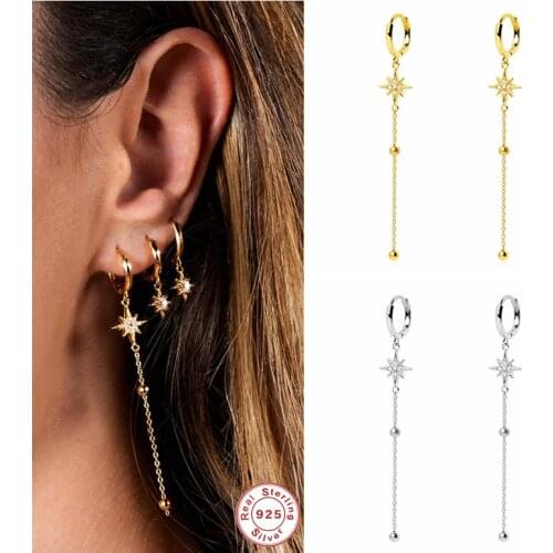 100% 925 Sterling Silver Fashion Tassel Star Long Earrings Drop Earring For Woman Ladies Girls Dangle Earring Pendientes Brincos