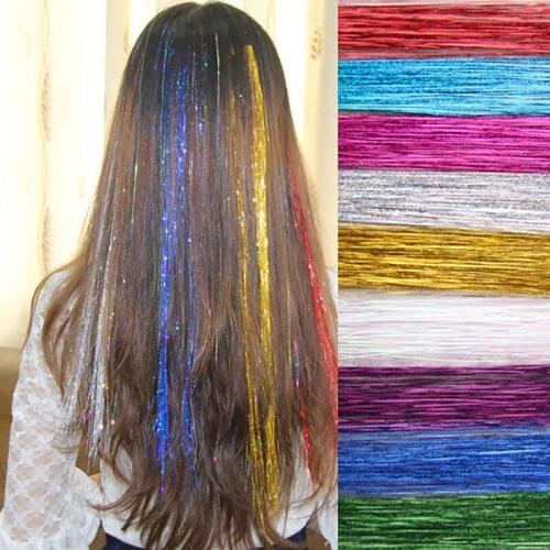 120Strands/set Synthetic Hair Extension Glitter Rainbow For Girls Fashion Party Sparkle Hair Tinsel Bling Hair Secoration