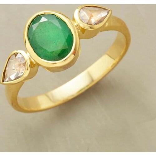 Milangirl 2021 Fashion Gold Color Inlaid White Green Crystal Zircon Rhinestone Female Ring for Women Party Jewelry Size 5-11