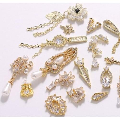 5pcs 3D flower chain nail art zircon pearl nail jewelry crystals rhinestones nails accessories nail art decorations nail charms