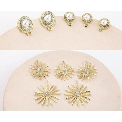 6pcs Retro Rhinestones Sun Pendant Pearl Oval Earrings Post Fashion Jewelry Drop Earrings For Girls Diy Material Accessories