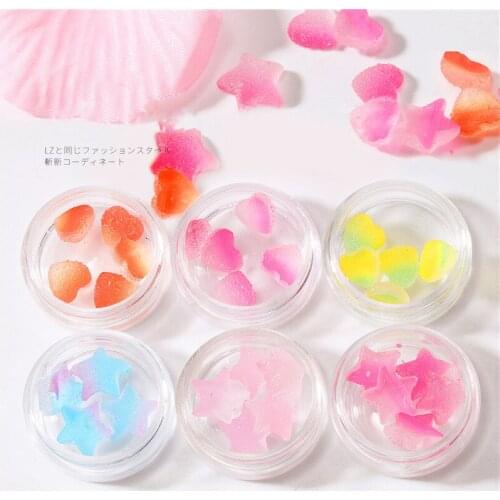 6box/pack 3D Heart Star Nail Art Decorations Gradient Colorful Soft Fudge Designs Sweet Candy DIY Accessories For Nails Manicure