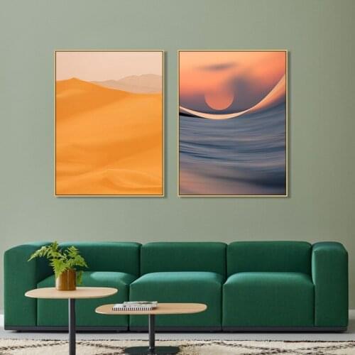 Abstract Vintage Orange Desert Sunset Poster Wall Art Landscape Canvas Painting Decorative Picture Aesthetic Room Decor