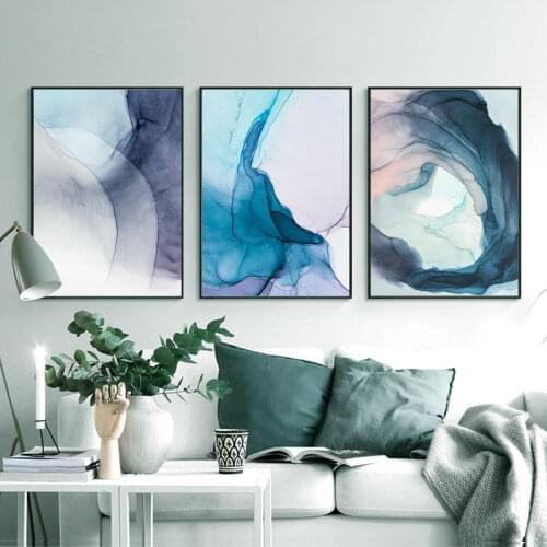 Watercolor Blue Ink Bloom Modern Abstract Canvas Painting Nordic Posters and Prints Wall Art Pictures for Living room Home Decor