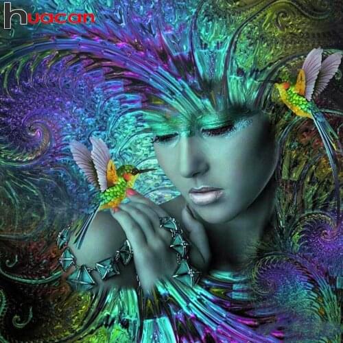 Huacan 5D Diamond Painting New Arrivals Woman Bird Diamond Mosaic Embroidery Portrait Creative Hobbies Decoration For Home