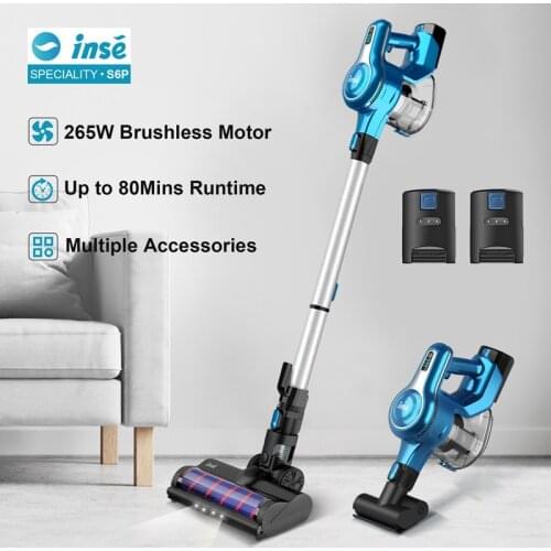 INSE Cordless Vacuum Cleaner 23Kpa 250W Brushless Motor Stick Vacume, 40 Mins Runtime 2Sets 2500mAh Rechargeable Battery S6P