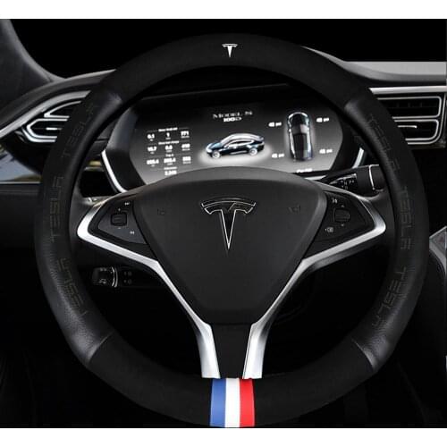 2020 15 inch/38CM car Tesla Leather Steering Wheel Covers Steering Wheel Wrap fit for Tesla Model 3 Tesla Model S Tesla Model X