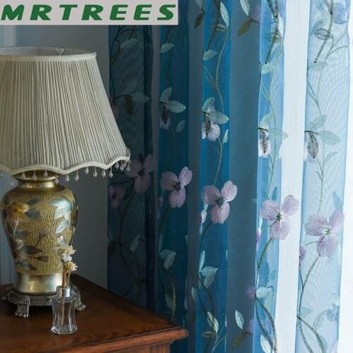Floral Embroidered Tulle Curtains for Living Room Kitchen Pastoral Sheer Curtains for The Bedroom Window Curtain Fabric Drapes