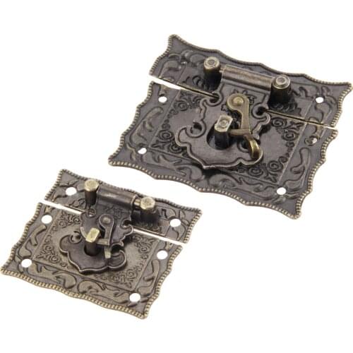 1Pc 51*43mm/ 67*56mm Antique Bronze Box Latch Clasps Hasps Furniture Decorative Jewelry Gift Wooden Boxes Hasp Latch with Screws