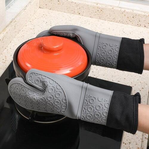 Long Flat Silicone Microwave Oven Gloves Insulated Gloves Padded with Cotton Baking Silicone Gloves Oven Mitts