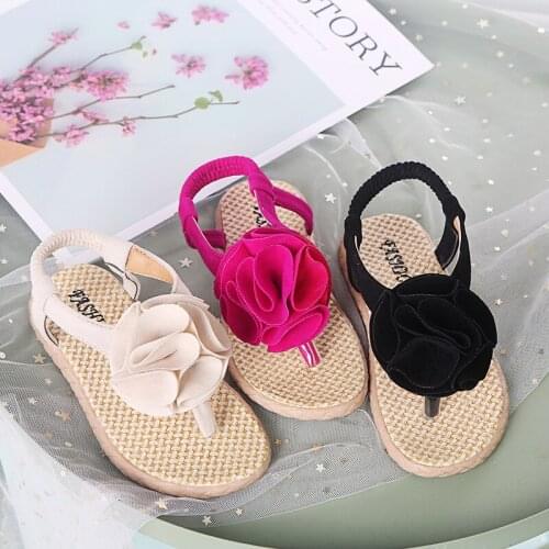 Children Flip Flops for Girls Princess Roman Flower Dress Sandals 2-12 Years Kids Soft Bottom Beach Shoes Sandals Toddler 26-36