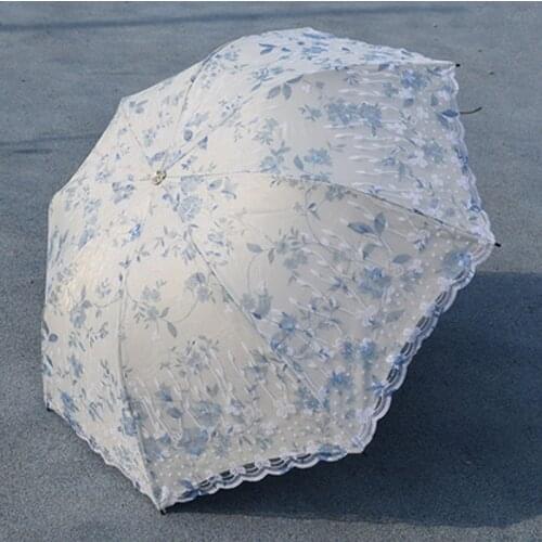 Double Layer Lace Anti UV Sun Protection Rain Umbrella Women Folding Portable Travel Sunscreen Parasol Female Lightweight Gift