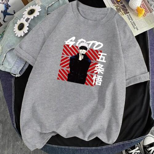 Jujutsu Kaisen T shirts Man Gojo Satoru Oversized T-shirts Loose Casual Short Sleeve Black T shirt 2021 Soft Crewneck Camisetas