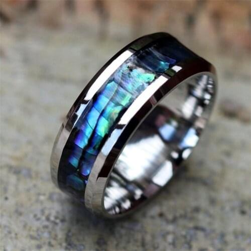 8mm Titanium Steel Fashion Men Rings Inlaid Abalone Shell Wedding Band Men Jewelry For Women Unisex Accessories