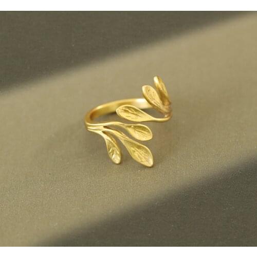 1pc 18K GOLD Authentic 925 sterling silver White/ Gold Branch of Olive Leaf Ring Long adjust Jewelry TLJ1219