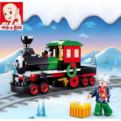 Happy SLuban M38-B0887 New Year Cute Locomotive Childrens Puzzle Assembled Building Block Toy Christmas Gift For Kids