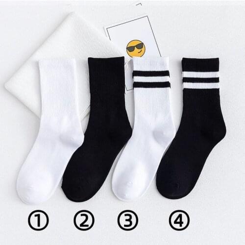Four Seasons Fashion Lovers Socks Black White Striped Long Tube Pure Cotton Leisure SportFor Men And Women Happy Socks