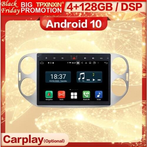 4+128G Carplay 2 Din Android 10 Screen Multimedia Stereo Receiver For VW Tiguan 2013 2014 2015 WiFi Radio Audio Player Head Unit