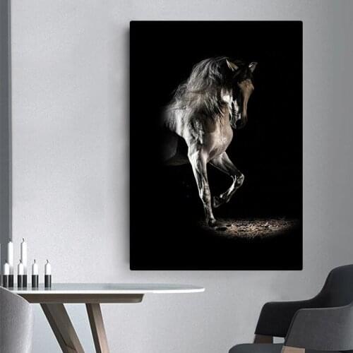 Animal Wall Art Prints Steed Black Beautiful Horse Canvas Picture Poster Modern Home Room Decor Picture Interior Decor