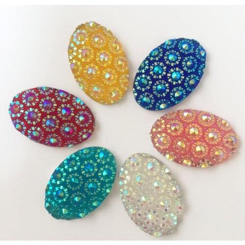 New 12pcs AB Resin 20*30mm Oval 3D Flower Flat Back Rhinestone Scrapbook Wedding DIY 2 Hole Ornaments F456