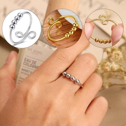 UILZ 2021 New Fidget Anxiety Rings Beads Rotate Freely Anxiety Adjustable Ring Toy Suitable for Girl Women Men Jewelry Gift
