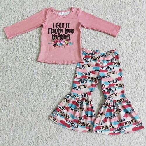 New Style Two Pcs Pink Shirt Bell Bottom Suits Baby Kids Boutique Wholesale Clothing Fall Winter SetS Girls Children Wear RTS