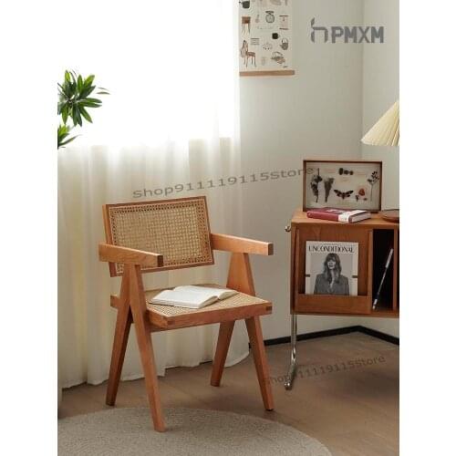 Japanese Nordic Solid Wood Dining Chair Household Rattan Chair Creative Retro Cherry Wood Back Dining Chair Chandigar Chair
