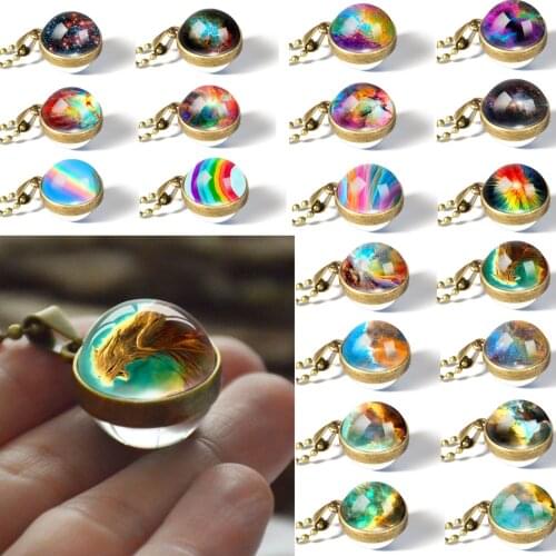Nebula Galaxy Double Sided Ball Pendant Outer Space Necklace Universe Jewelry Glass Art Picture Handmade Necklaces Jewelry