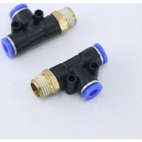 PD Pneumatic Connector 4mm-12mm Hose Tube T Shape Tee Air Fitting 1/4" 1/8" 3/8" 1/2"BSPT Male Thread 3 Way Pipe Coupler