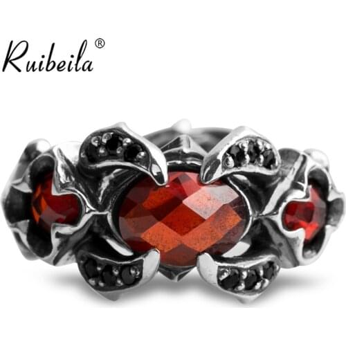 Ruibeila bague ouverte de pierres précieuses rouges hommes et femmes rétro créatif bague de taille réglable en argent 925