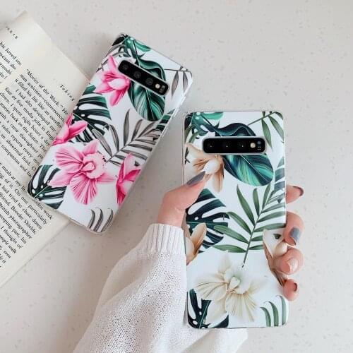 S10 Marble Case For Samsung Galaxy S10 Plus Phone Case S10e S9 Plus S8 Plus Leaves flower Soft Matte Case Cover Coque