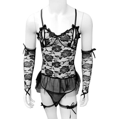 Sexy lingerie Sissy Men Erotic Bride uniform Lace Nightdress See Through underwear Temptation couple Sex play valentine Gifts