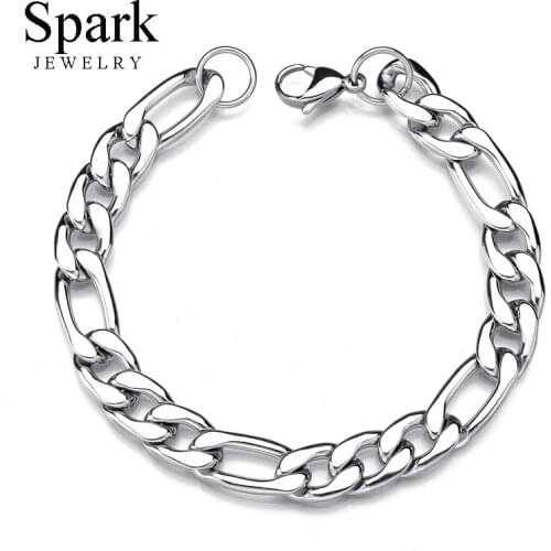 SPARK Hiphop Men 1.0-3.5mm Chain Bracelets Never Fade Stainless Steel Curb Cuban Steel Link Bracelets Male Bracelet Homme