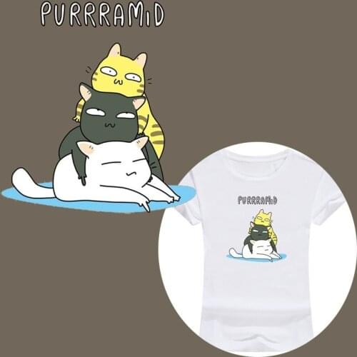 Animal Decoration Heat Transfers For Clothes Cute Cat Printed PVC Vinyl Patches Thermal Transfer Decor Iron On Appliques