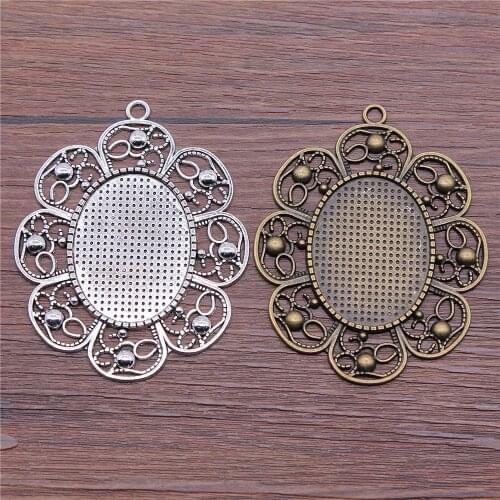 WYSIWYG 1pcs 30x40mm Inner Size Oval Flower Cabochon Base Setting Antique Bronze Antique Silver Color For Jewelry Making