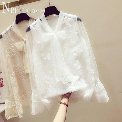2020 Bowknot Fairy Lace Women Blouse Korean Spring Female Blouses