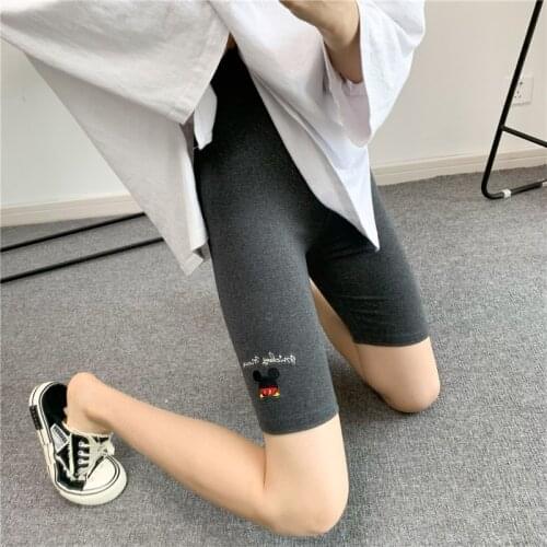 Mickey cartoon embroidery womens cotton leggings five-point leggings letter embroidery high-waist womens sweatpants