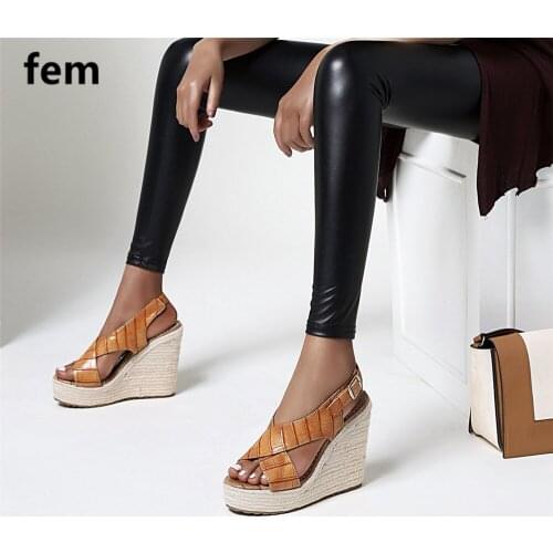 Platform Sandals Wedge Heels Novelty Stone Pattern Shoes Women Kit K\Heels Open Toe Comfortable Summer Shoes Buckle Casual Sanda