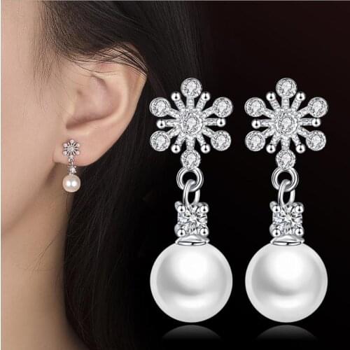Everoyal Vintage Silver Plated Earrings For Women Jewelry Trendy Crystal Pearl Snowflake Earrings Girls Accessories Bijou