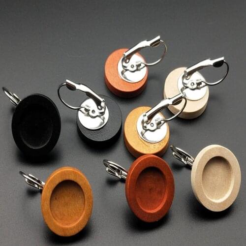 10pcs Blank Earring Base 12mm dia Wood Cabochon Settings Stainless Steel French Lever Earring Hooks for DIY Jewelry Making