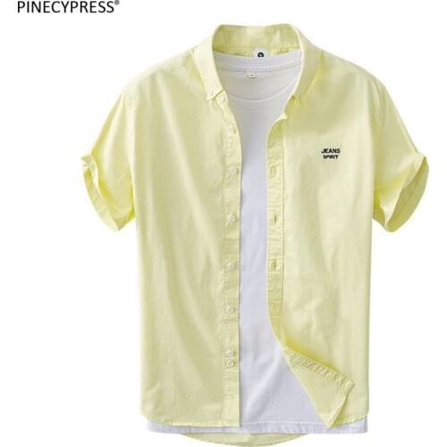 100% Cotton Anti-pilling Soft Quality Man Summer Thin Plain Short Sleeve Male Fashion Embroidery Letters Men Casual Shirt