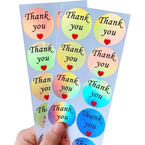 100pcs 3.5CM Round Gracias Merci Thank you sealing sticker laser Glossy waterproof Rainbow Handmade Envelope Sticker