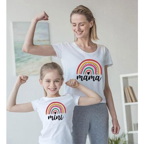 2021 Fashion Family Parent-child T-shirt Fresh Rainbow Letter Print Round Neck Short-sleeved Pullover Tops