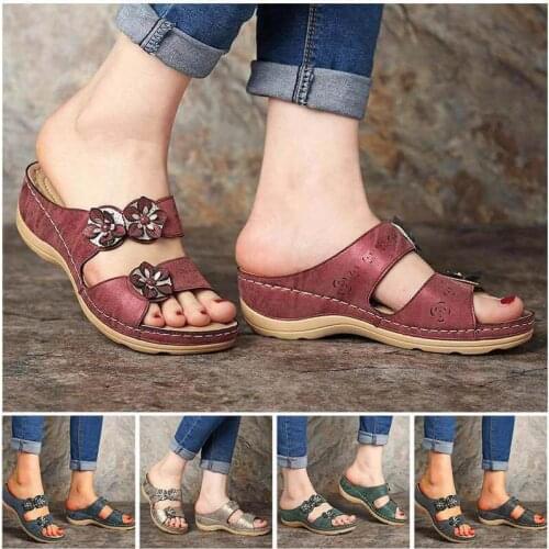 Leather Female Low Heels Sandals Slipper Women Thick Sole Soft Open Toe Non-Slip Casual Slipper Indoor&Outdoor Beach Sandals
